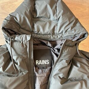 Rains Charcoal Hooded Puffer Jacket